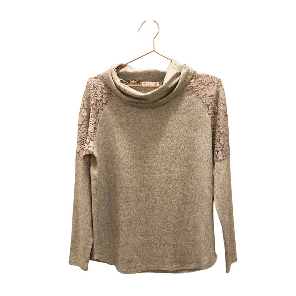 89th + Madison new with tag gray cowl neck sheer lace floral shoulder small